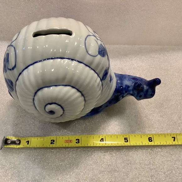 Vintage Ceramic Snail Piggy Bank Andrea by Sadek Blue Floral - Picture 9 of 10